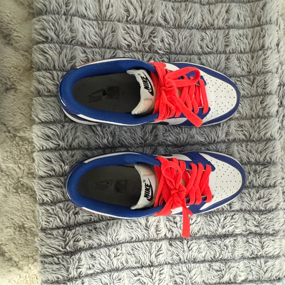 Nike White and Blue Sneakers with Bright Red Laces